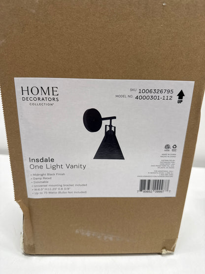Insdale 1-Light Matte Black Modern Industrial Bathroom Vanity Light with Black Metal Shade