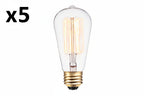 5 x Globe Electric 60w Vintage Edison S60 Squirrel Cage Incandescent Filament Light Bulb, E26 Base, 220 Lumens,