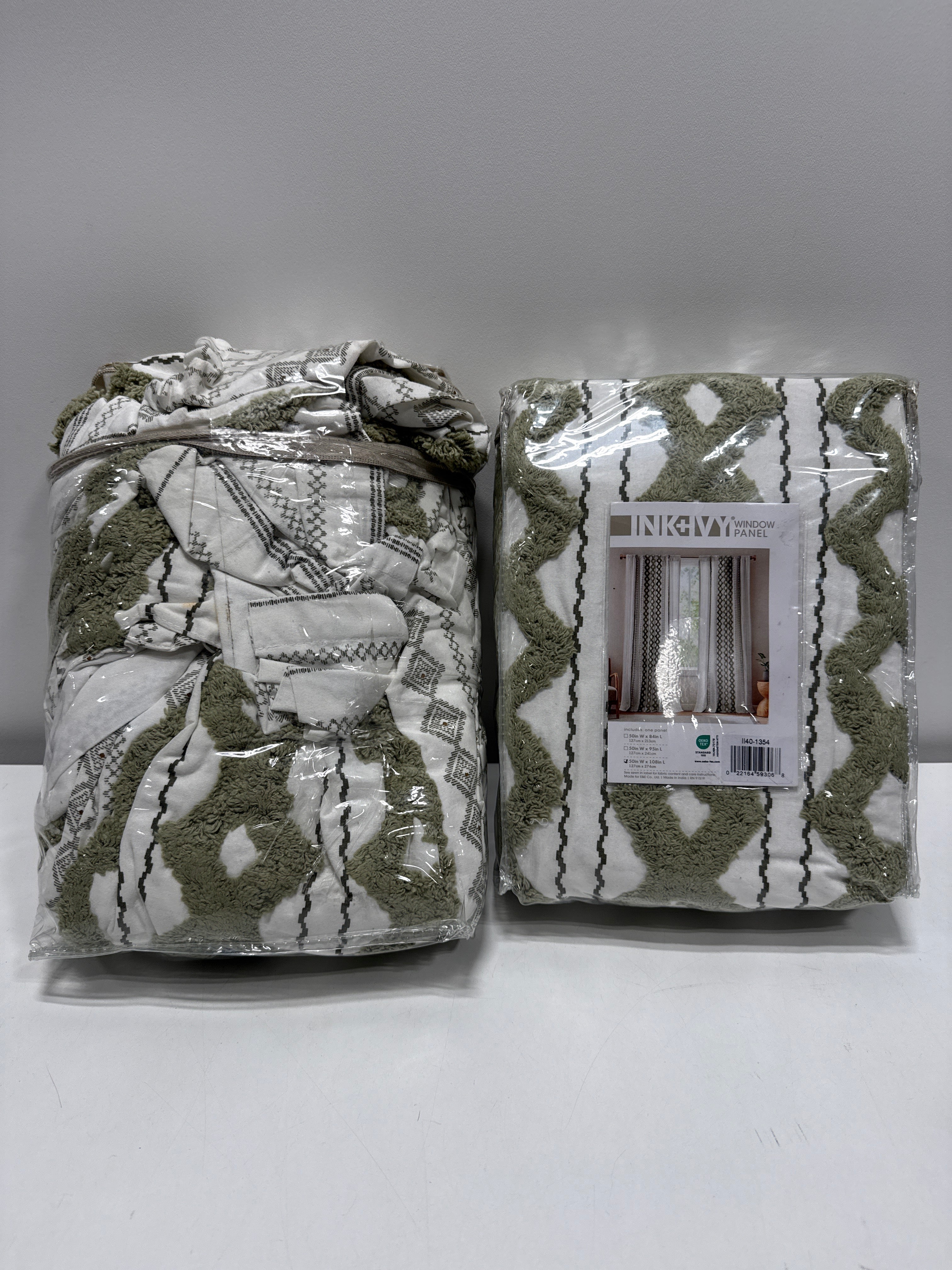 Pair Imani Green Cotton 50 in. W X 108 in. L Printed Light Filtering Curtain