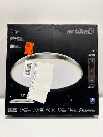 Europa 21 in. Silver LED 3CCT Flush Mount Ceiling Light with Night Light Preset and Remote