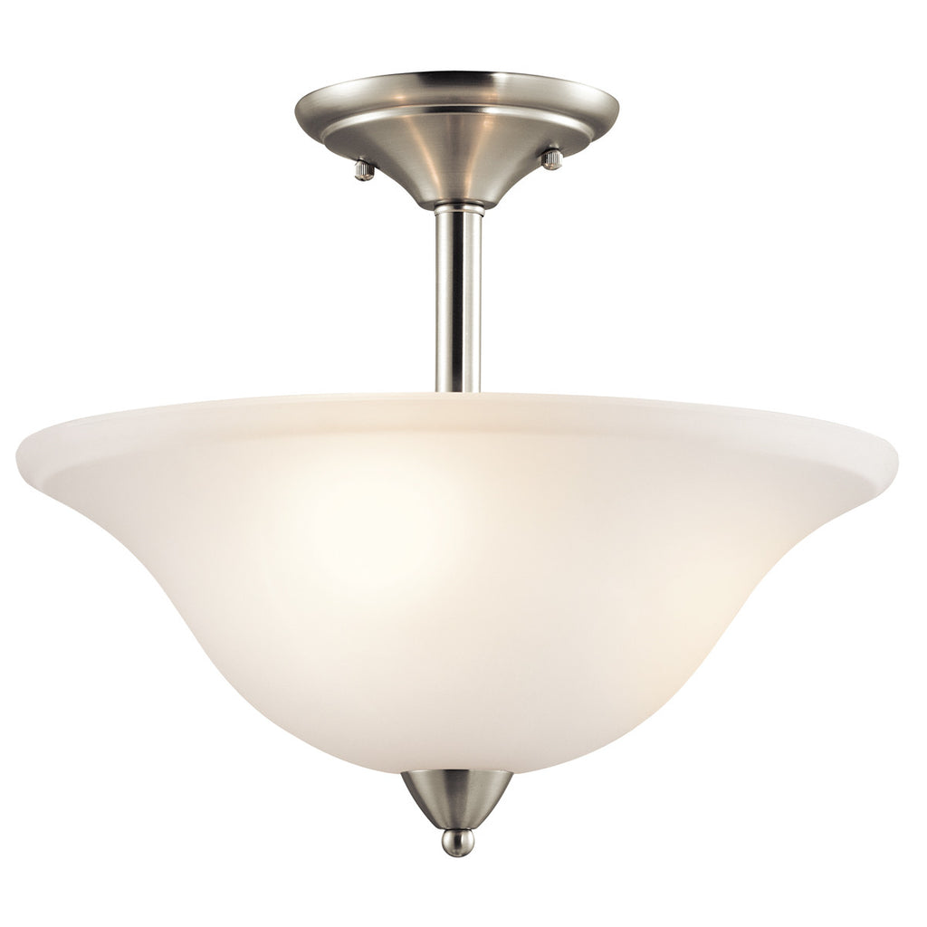 Nicholson 16 in. 3-Light Brushed Nickel Hallway Transitional Semi-Flush Mount Ceiling Light with Satin Etched Glass