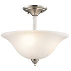 Nicholson 16 in. 3-Light Brushed Nickel Hallway Transitional Semi-Flush Mount Ceiling Light with Satin Etched Glass