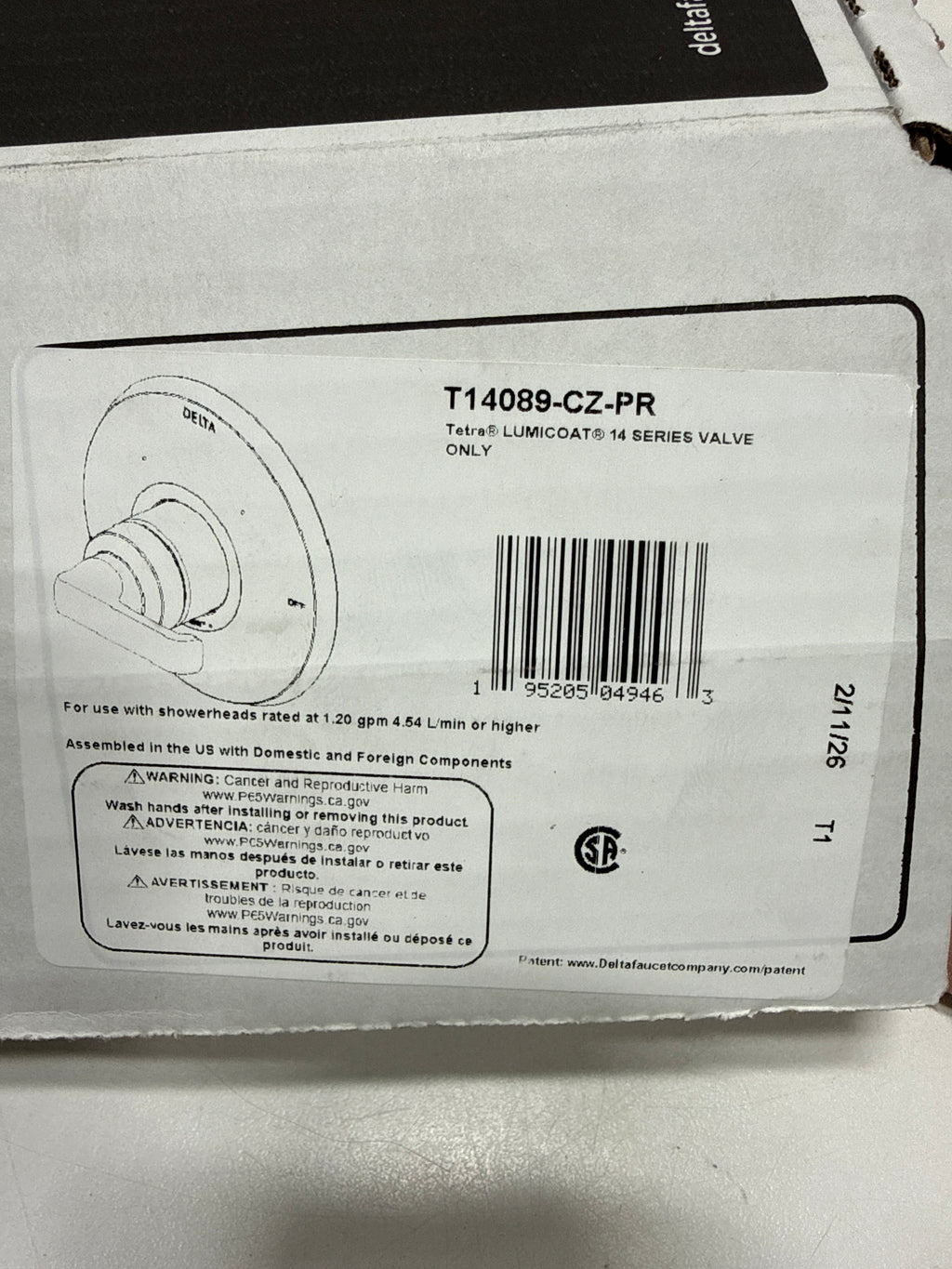 Delta T14089 Tetra Monitor 14 Series Pressure Balanced Valve Trim Only - Lumicoat