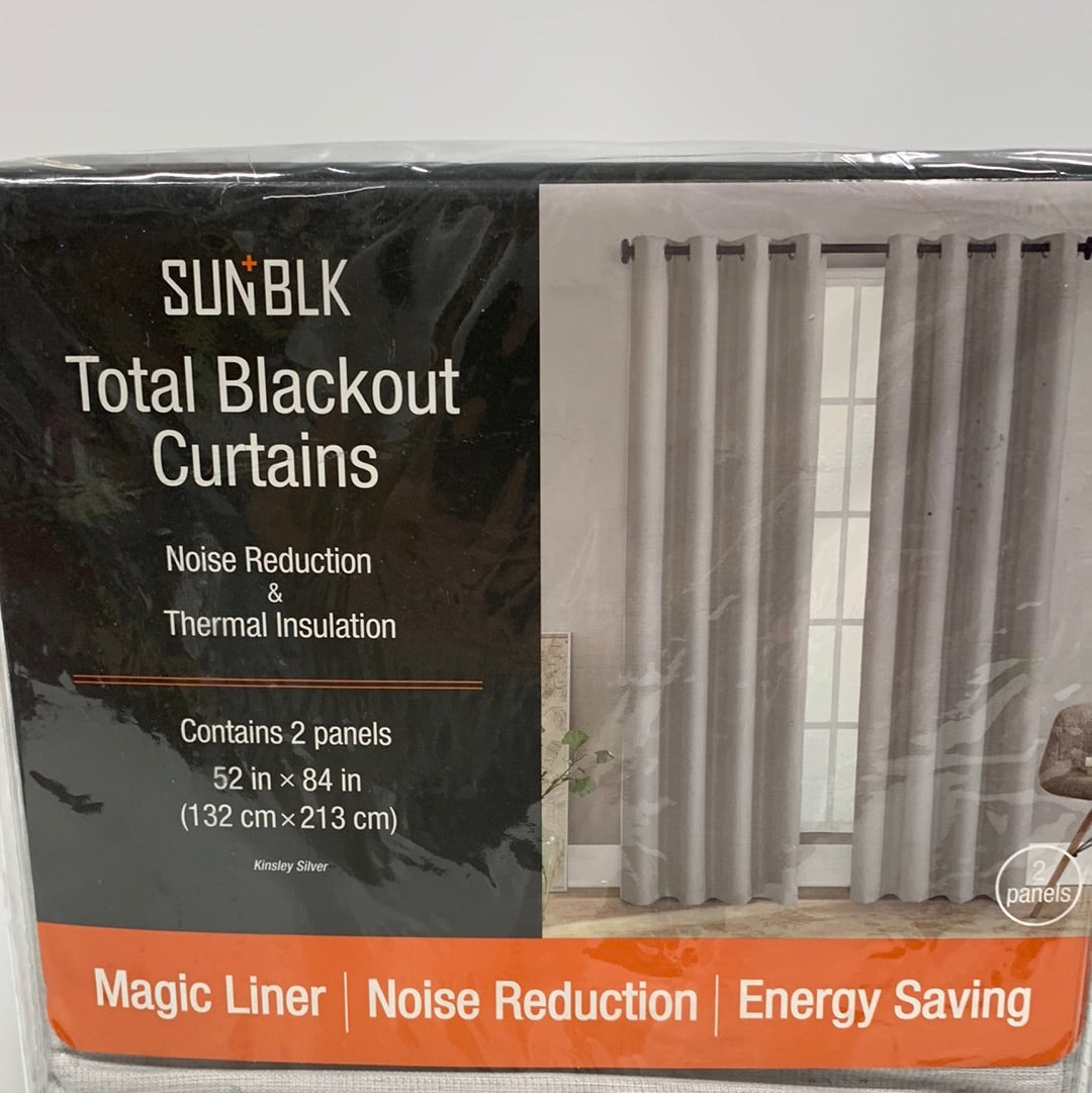 SunBlk Total Blackout Curtains in Kinsley Silver 52x84" 2 Panels