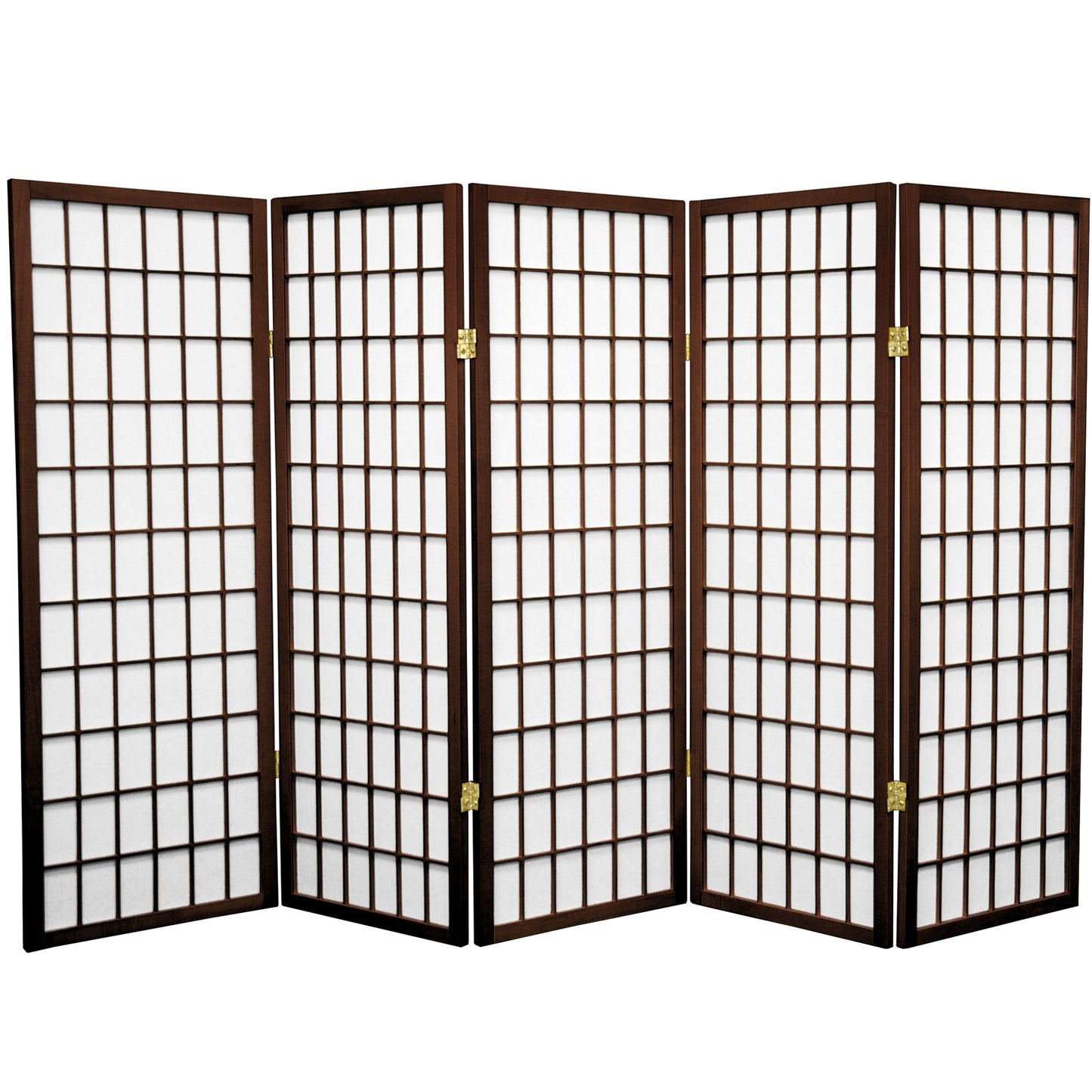 Oriental Furniture 4 Ft. Tall Window Pane Shoji Screen Walnut Color 5 Panel