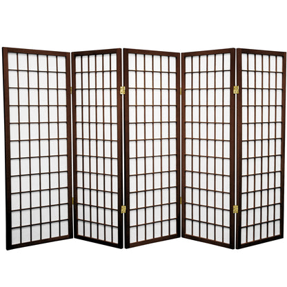 Oriental Furniture 4 Ft. Tall Window Pane Shoji Screen Walnut Color 5 Panel