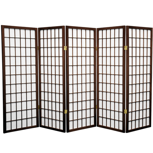 Oriental Furniture 4 Ft. Tall Window Pane Shoji Screen Walnut Color 5 Panel