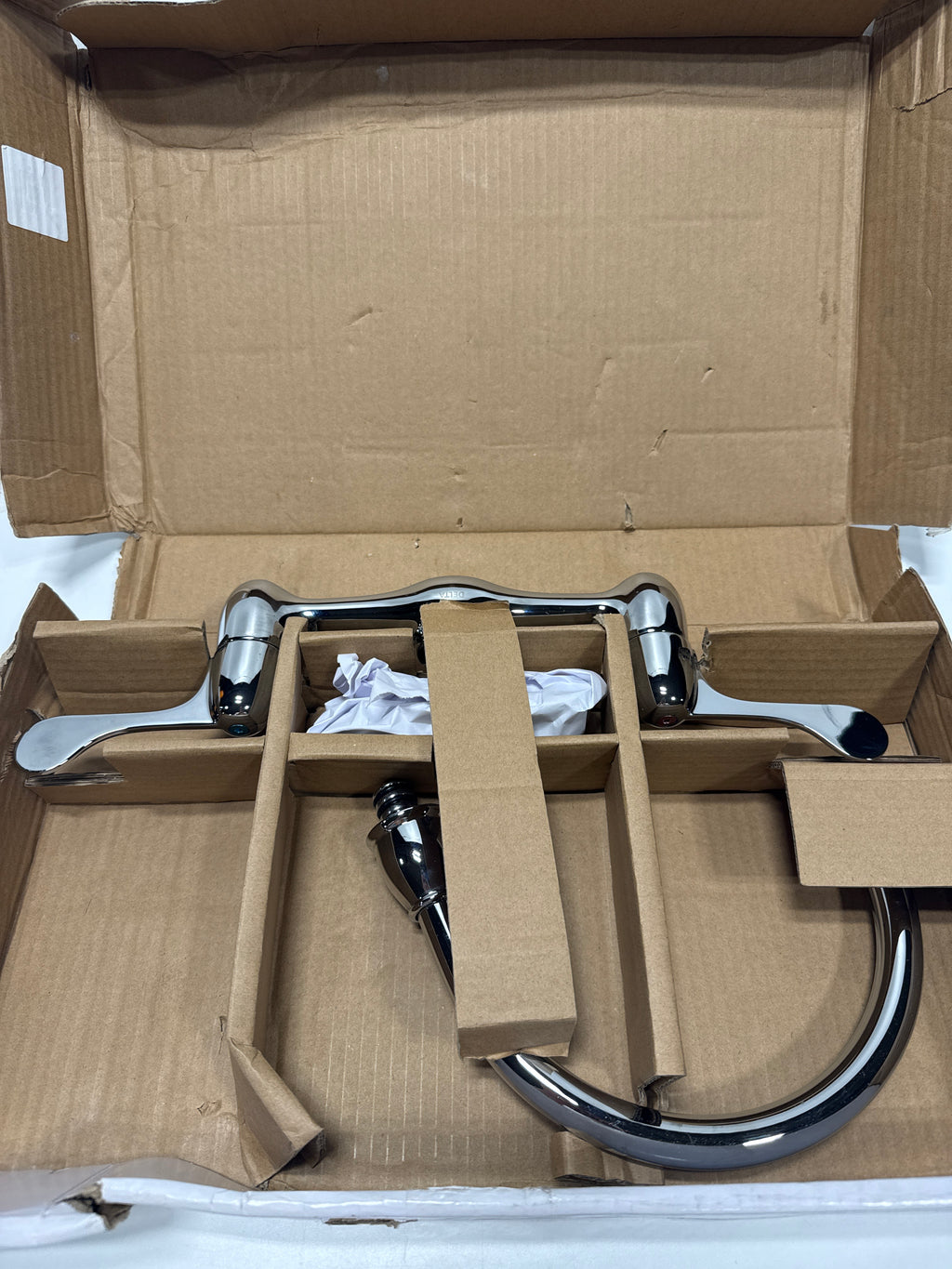 Delta 28P4902LF Commercial Laundry Faucet Double Handle Wall Mount with 4" Blade Handles Gooseneck Spout