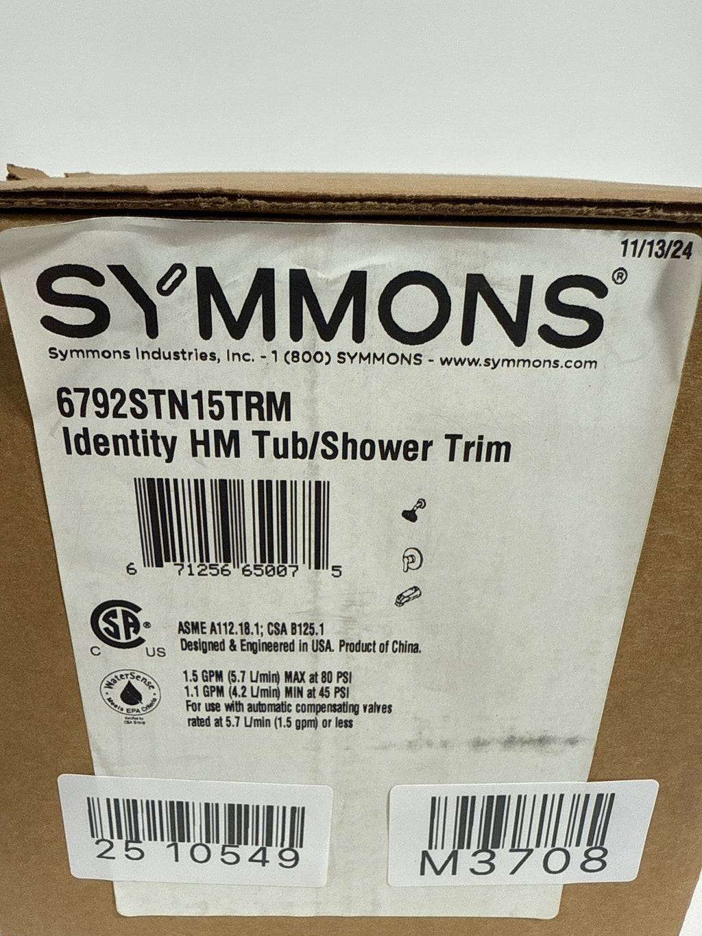 Symmons 679215TRM Identity HydroMersion Tub and Shower Trim Package with 1.5 GPM Multi Function Shower Head Satin