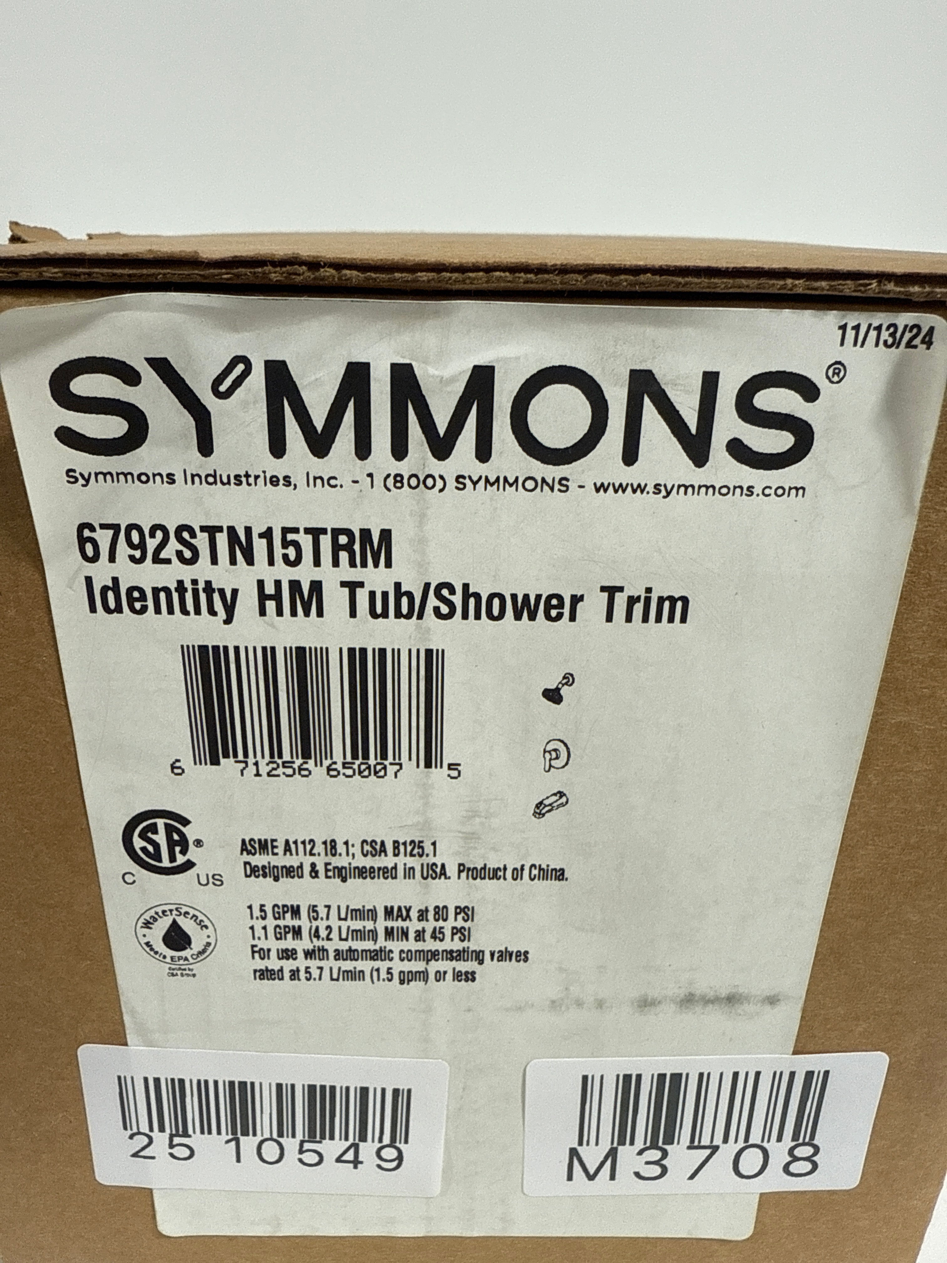 Symmons 679215TRM Identity HydroMersion Tub and Shower Trim Package with 1.5 GPM Multi Function Shower Head Satin