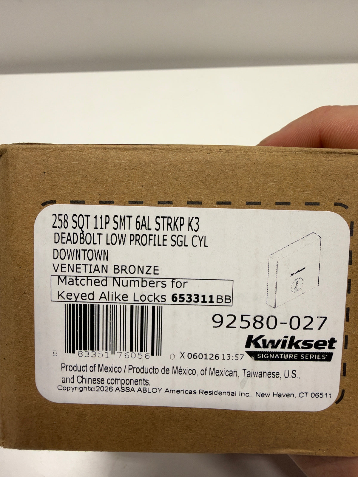 Kwikset 258SQT-S Downtown Low Profile Single Cylinder Deadbolt with SmartKey