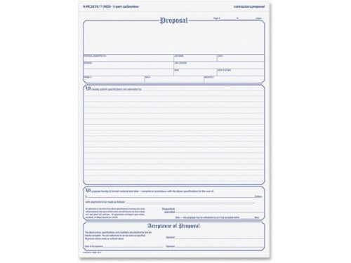 Adams Contractor's Proposal Forms, 8.5 x 11.44 Inch, 3-Part, Carbonless, 50-Pack, White, Canary and Pink (NC3819)