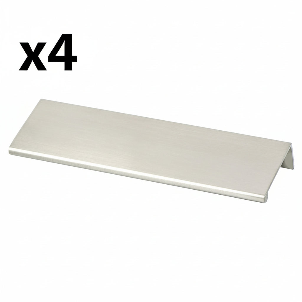 4 x Berenson 1061 Bravo 4-13/32’’ Center to Center 6’’ Long Finger Tab Cabinet Edge Pull / Drawer Edge Pull Brushed