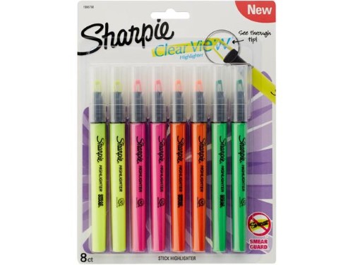Sharpie Clear View Highlighter Sticks Chisel Tip Assorted Fluorescent 8 Count