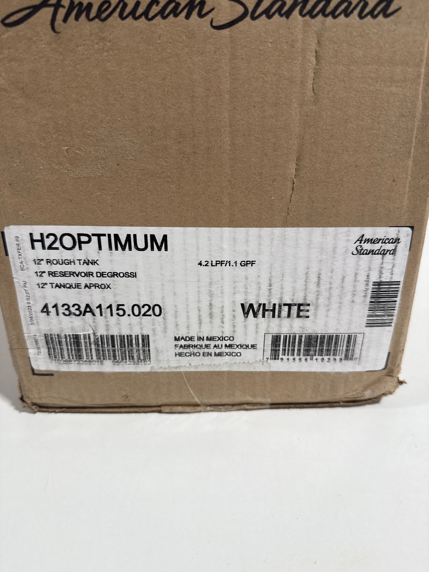 American Standard 4133A.115 H2Optimum 1.1 GPF Toilet Tank Only with Right Hand Tank Lever White