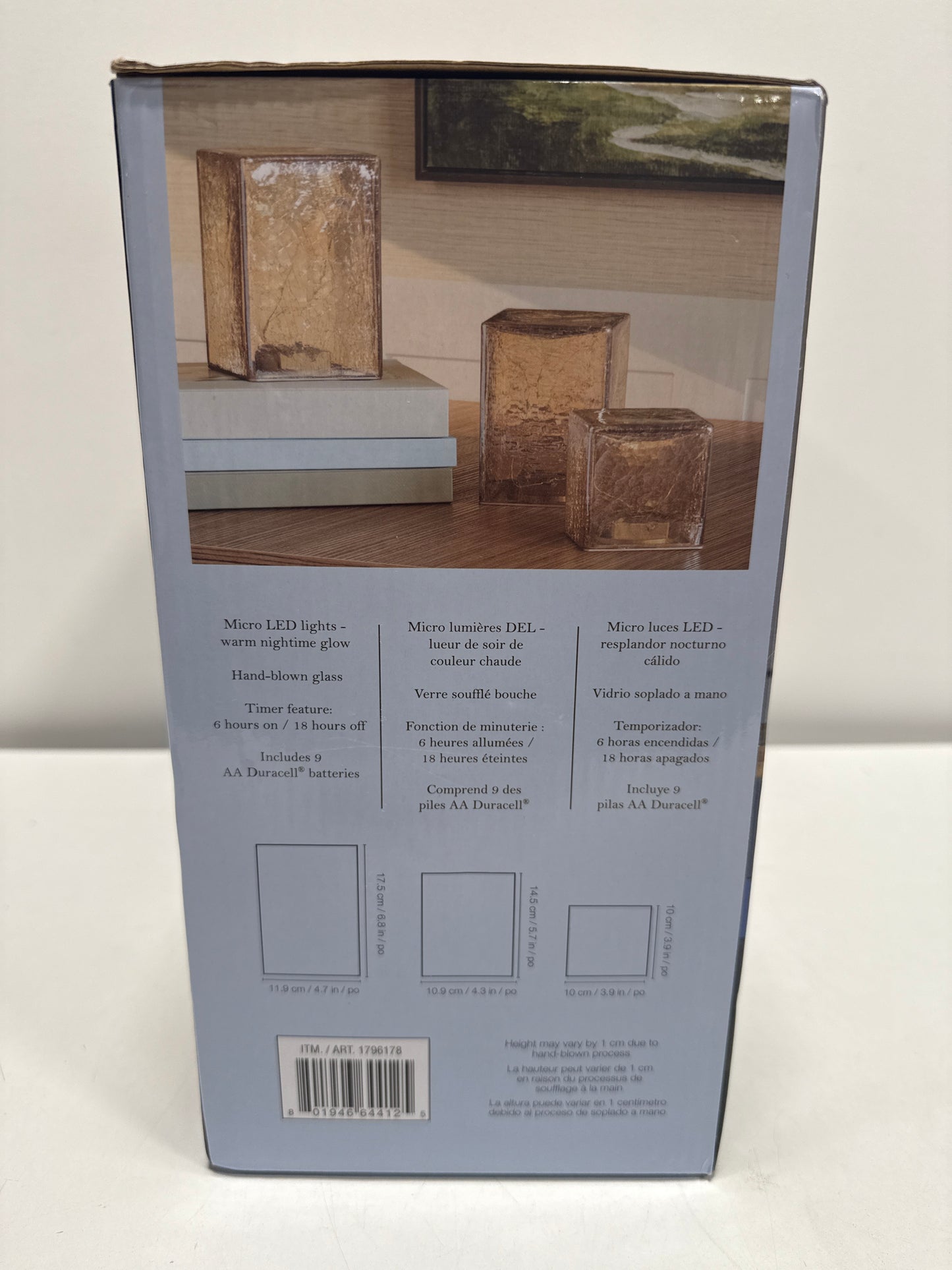 Evergreen LED Glass Cube Towers Gold Crackle Finish 3 Hand-Blown