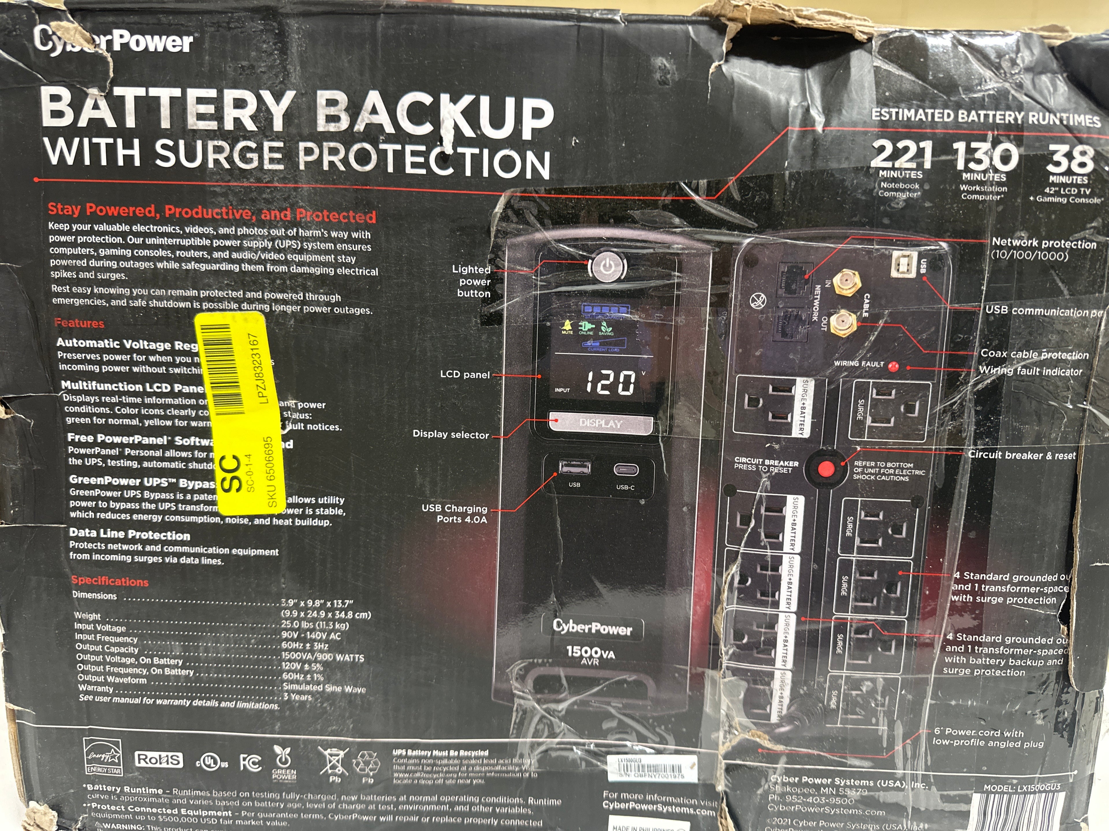 See Desc Cyber Power 3011903 6 Ft. Black 890 J 10 Outlets Battery Backup & Surge Protector - *Computers & Office