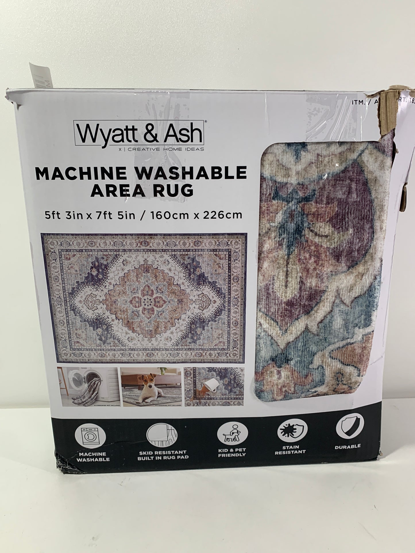 Wyatt & Ash Washable Area Rug, Aliyah 3ft x 5ft - Rose