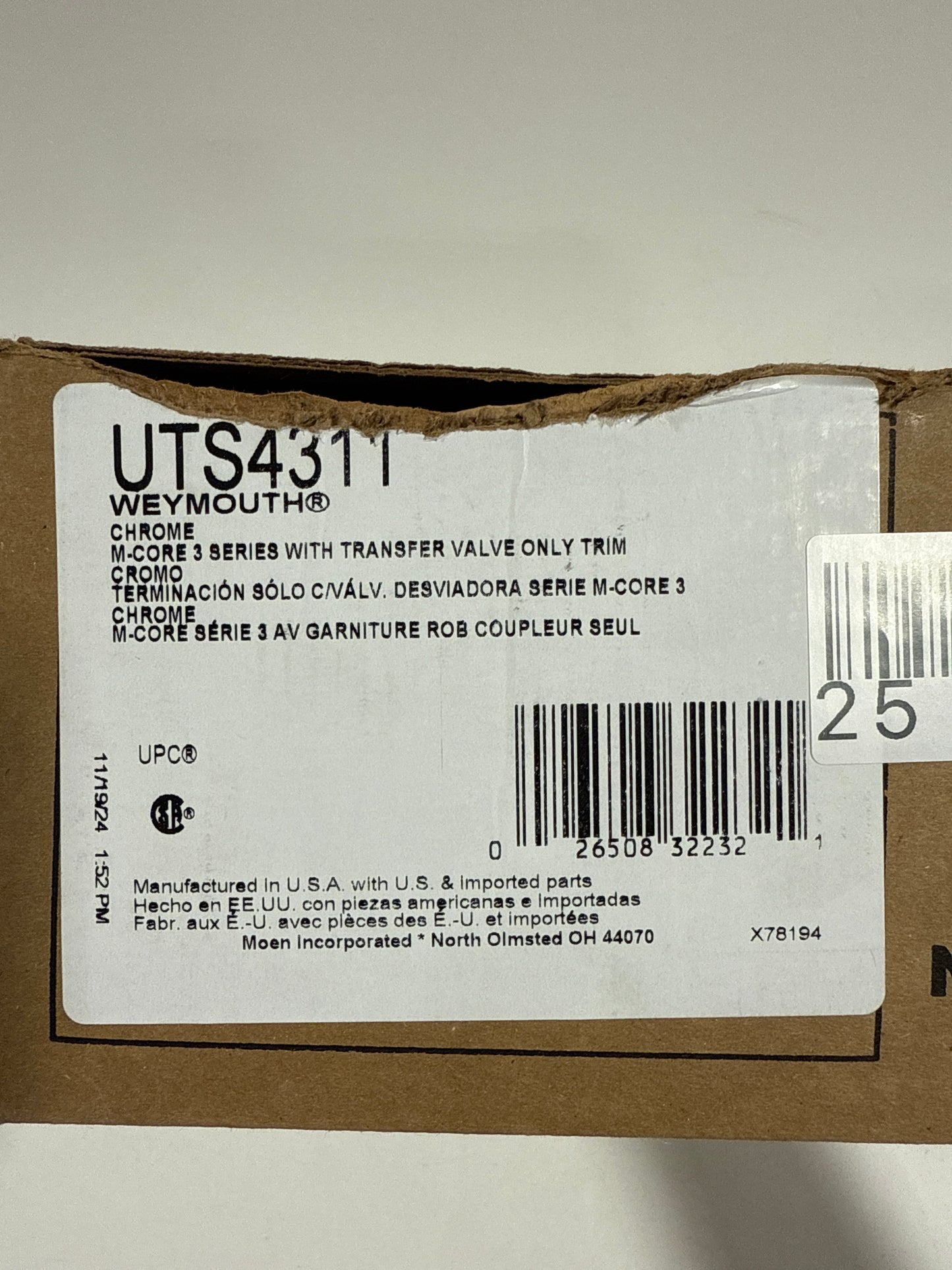 Weymouth M-CORE 3-Series 2-Handle Shower Trim Kit with Integrated Transfer Valve in Chrome (Valve Not Included)