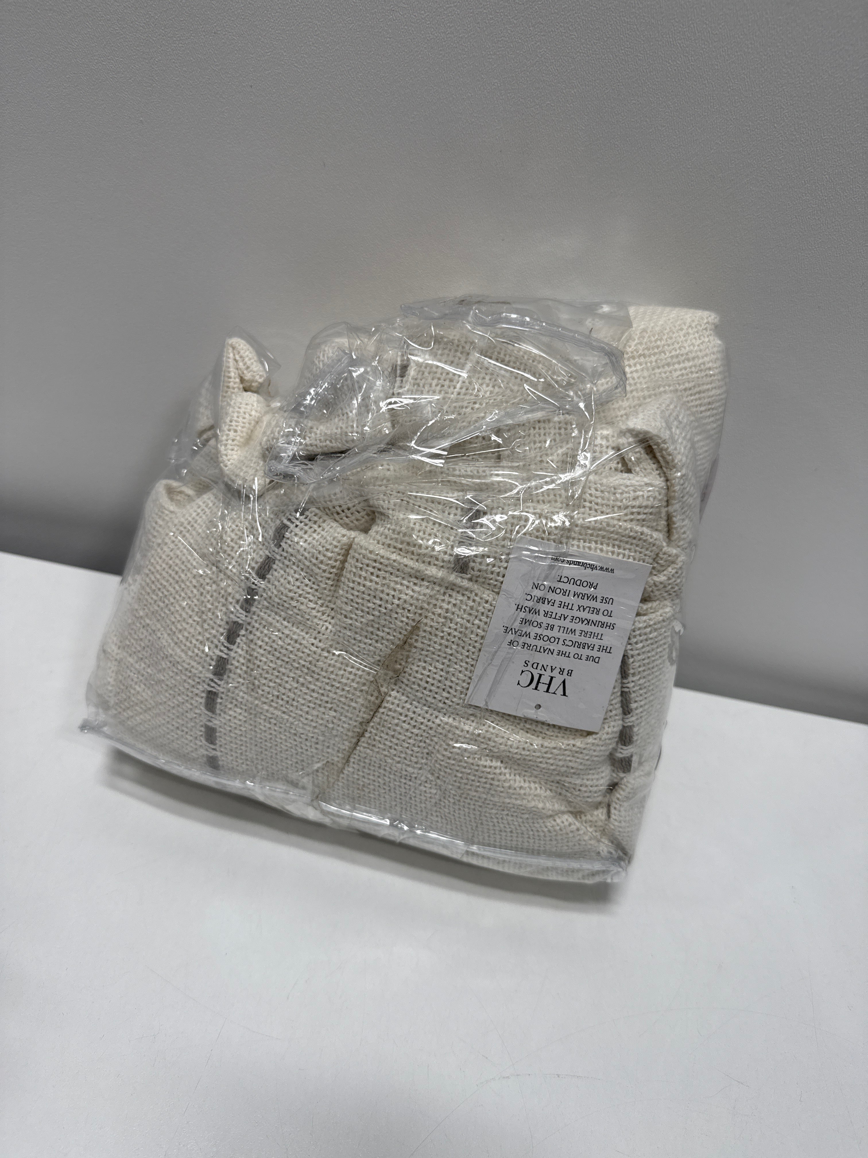 Stitched Burlap 36 in. W X 36 in. L Light Filtering Tier Window Panel in Soft White Dove Grey Pair