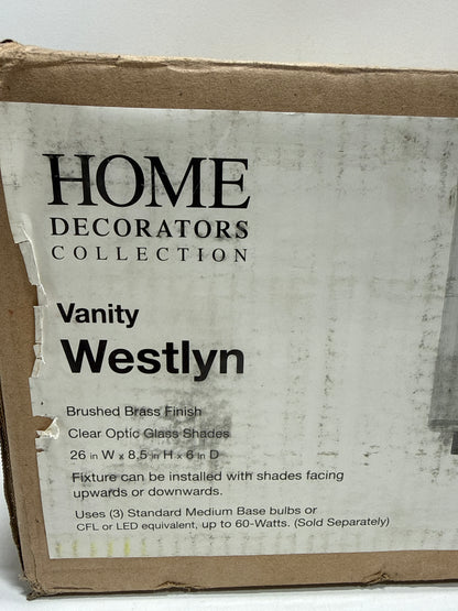 Westlyn 3-Light Brushed Brass Vanity Light with Clear Optic Glass Shades