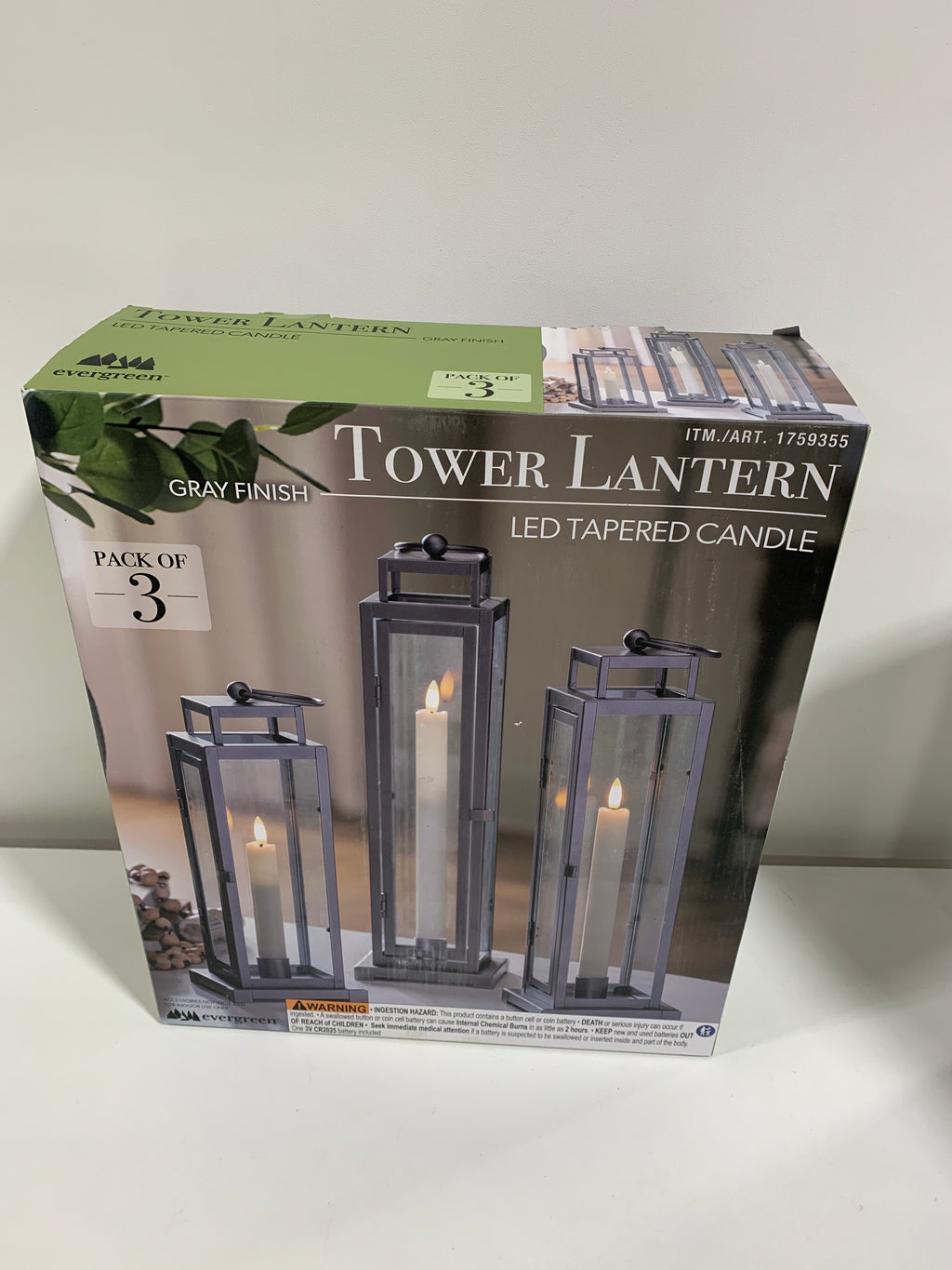 Evergreen LED Tapered Candle All Steel Frame Tower Lantern Pack of 3 - *Lighting & Electrical