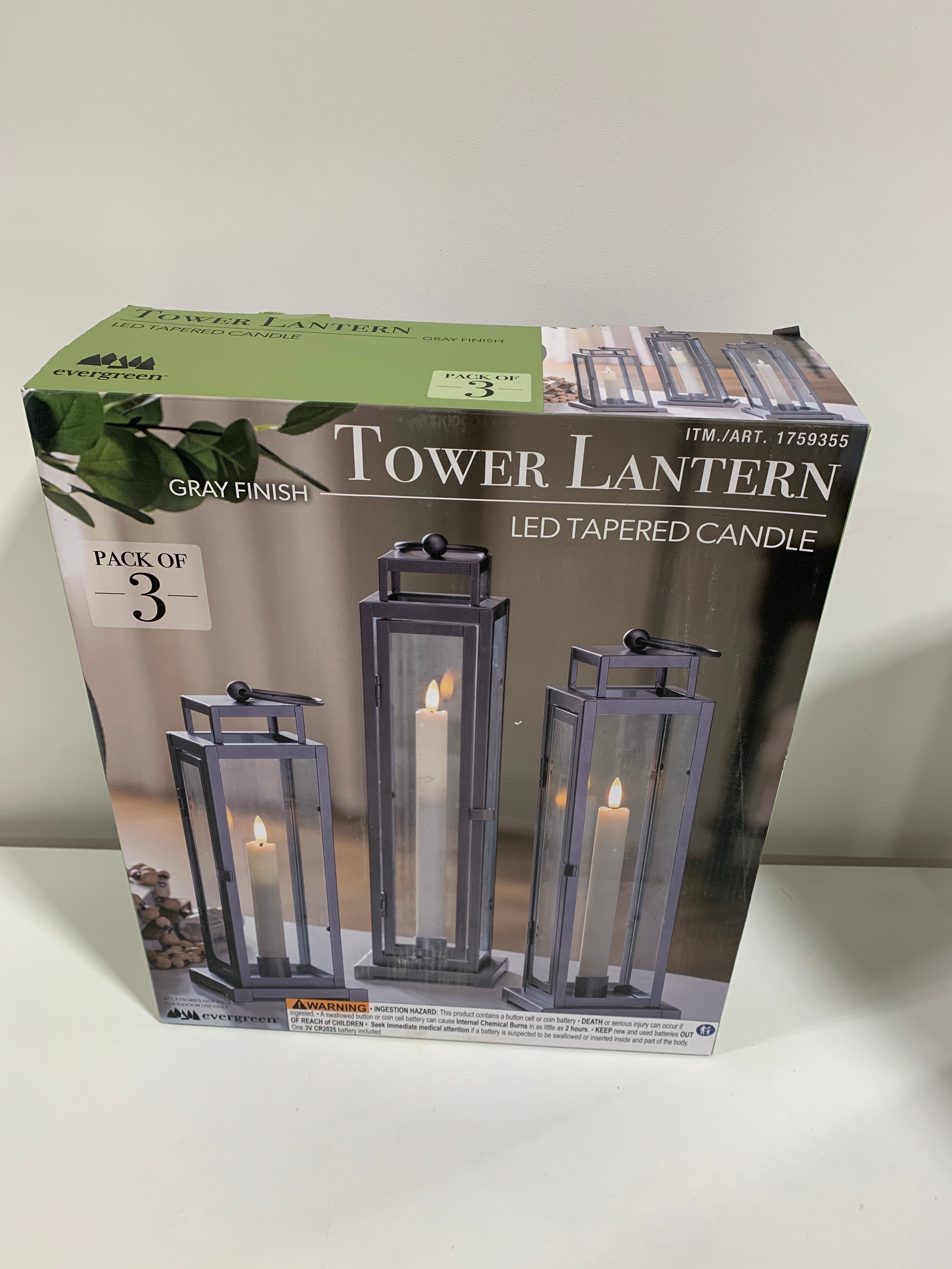 Evergreen LED Tapered Candle All Steel Frame Tower Lantern Pack of 3 - *Lighting & Electrical