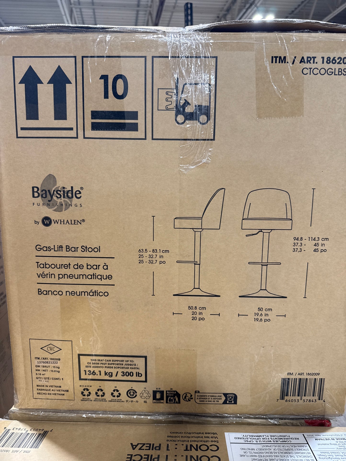 Bayside Furnishings Highland Gas-lift Adjustable Stool