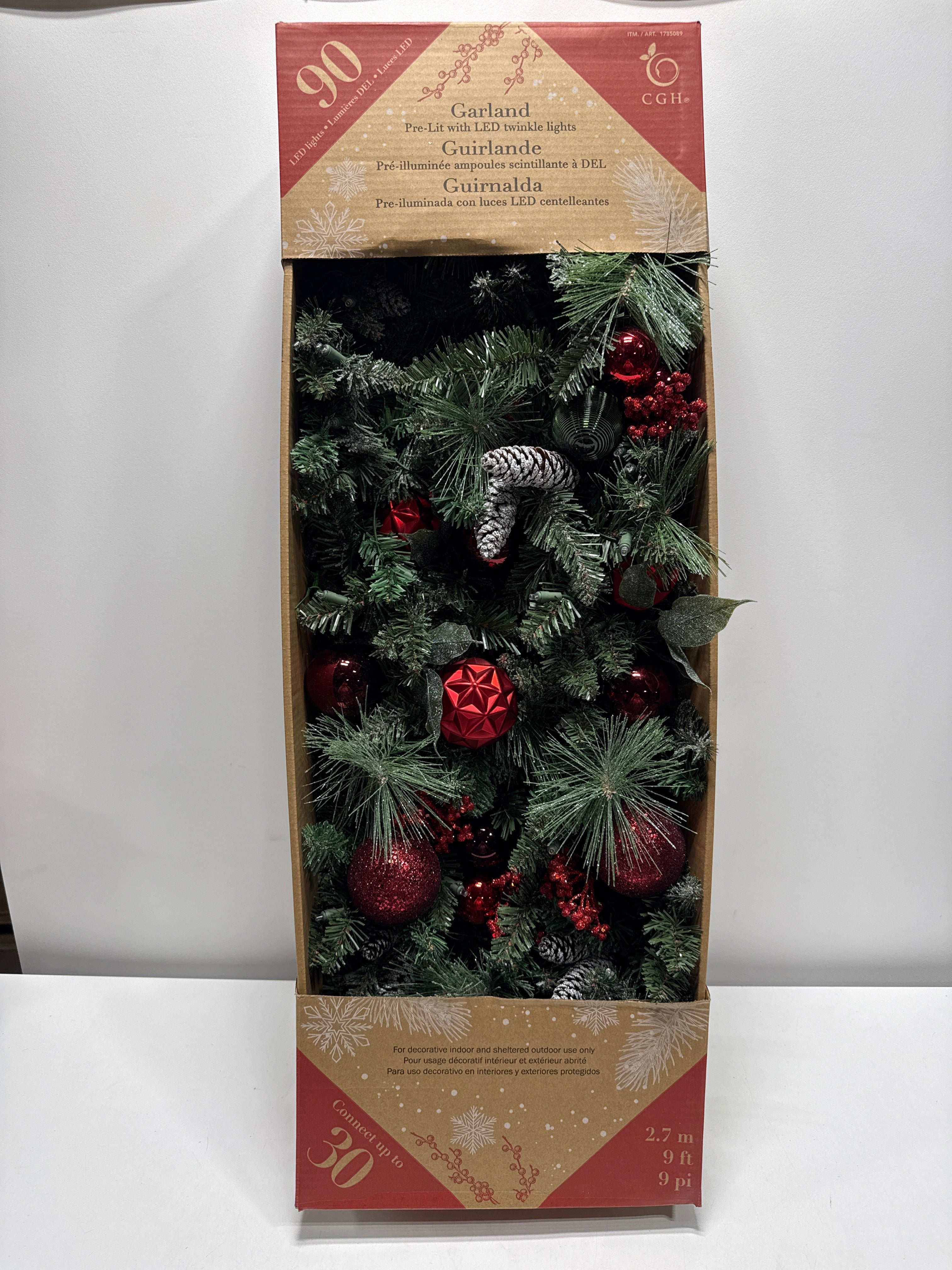 Kirkland 9’ Decorated Garland with Pre-Lit Micro LED LIghts Assorted Colors - *Christmas & Seasonal