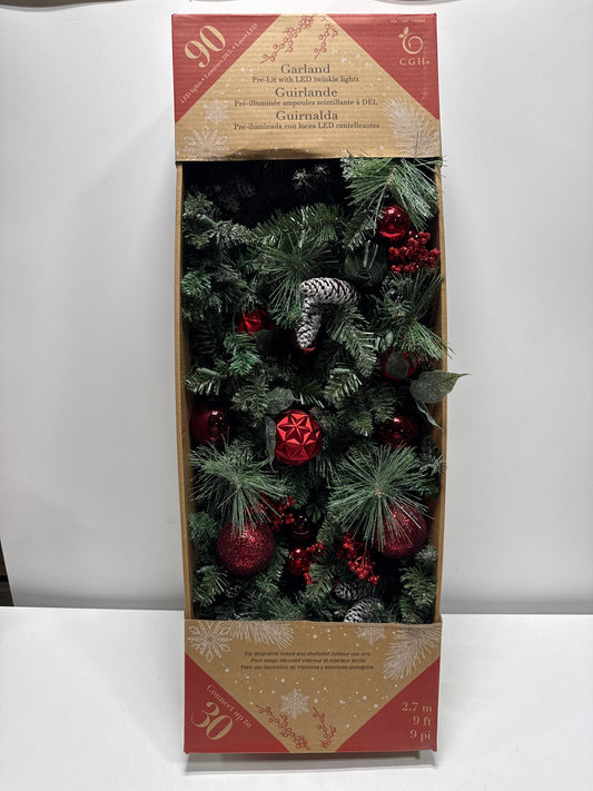 Kirkland 9’ Decorated Garland with Pre-Lit Micro LED LIghts Assorted Colors - *Christmas & Seasonal