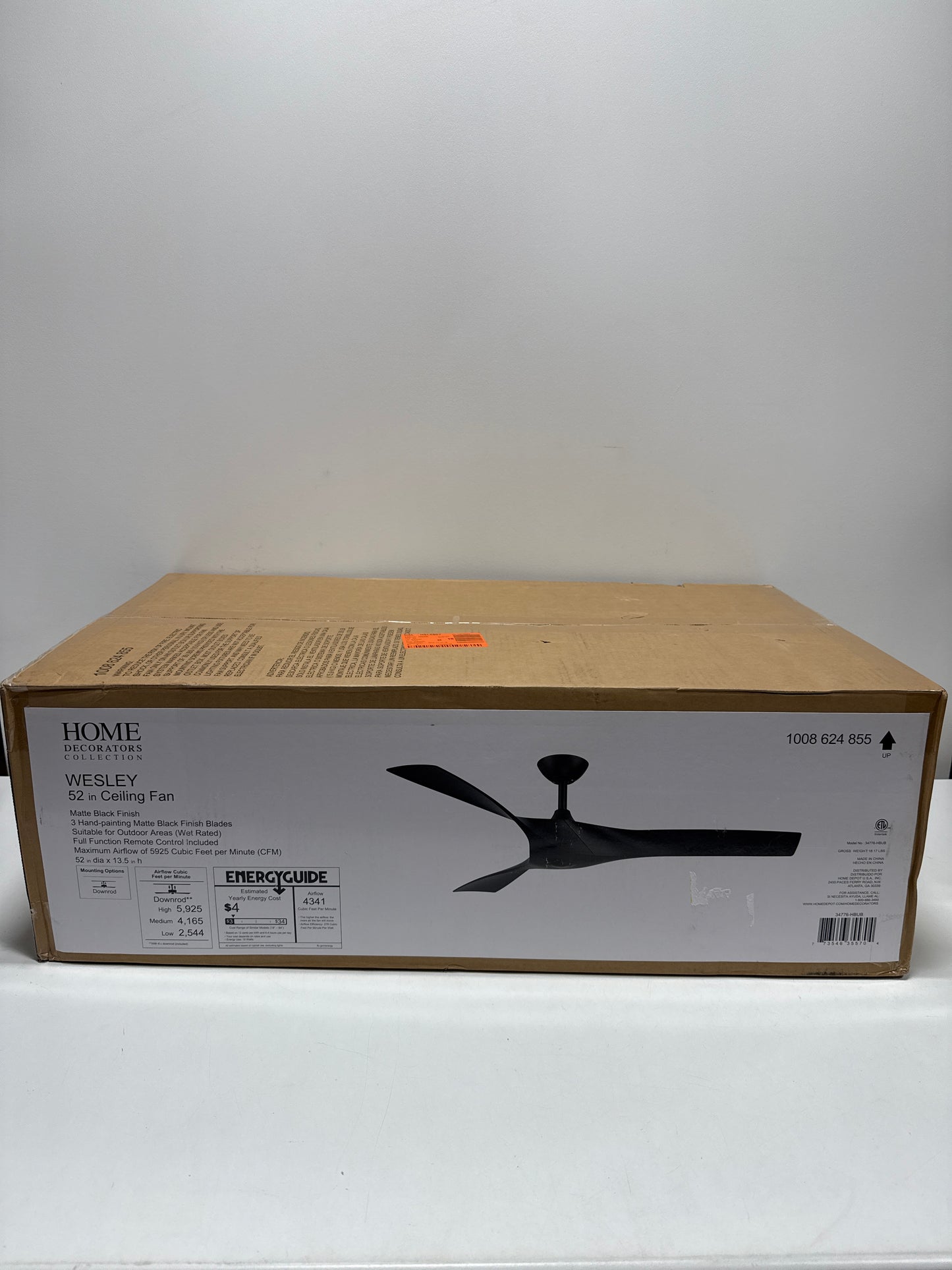 Wesley 52 in. Indoor/Outdoor DC Motor Ceiling Fan in Black with Remote Control