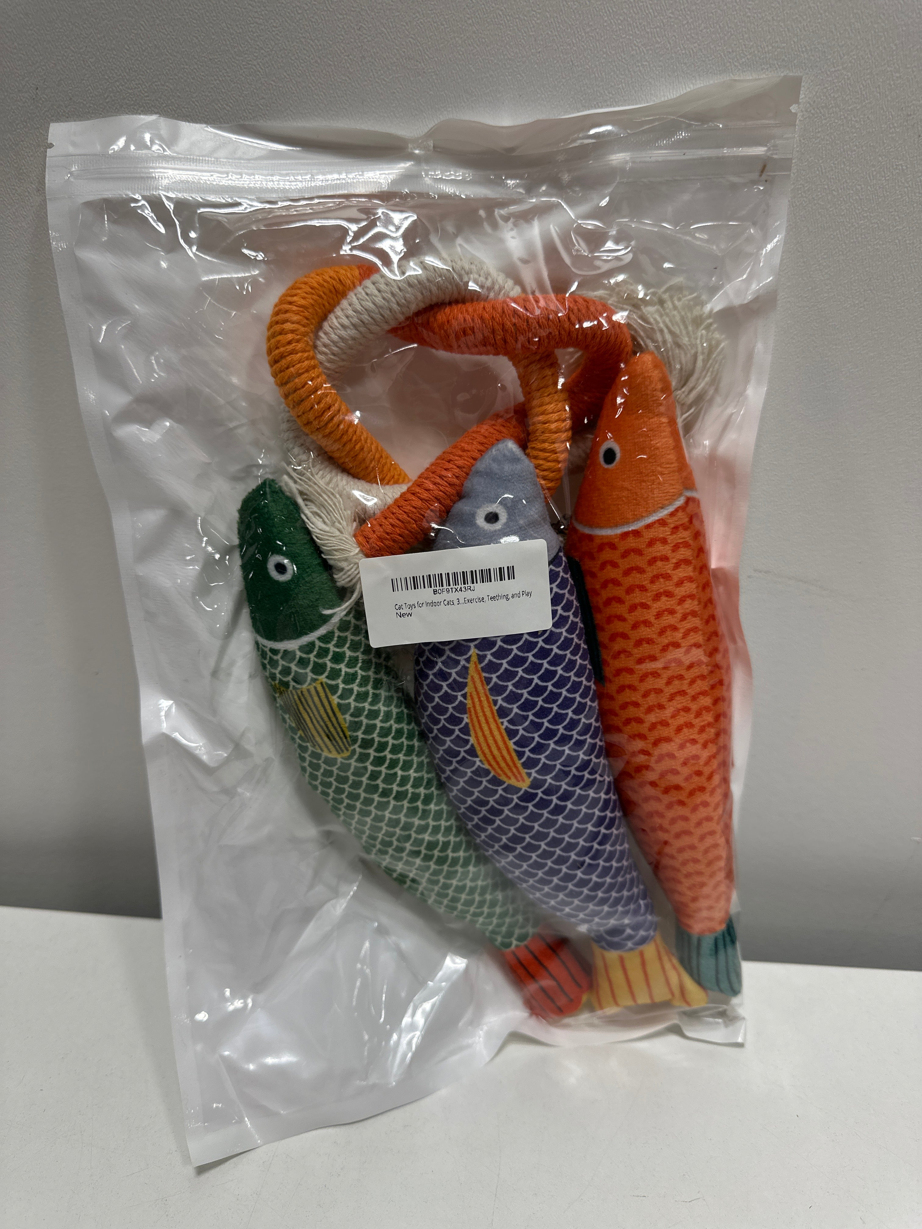 JMTSONS Cat Toys 4 Pack – 3 Catnip Fish Kicker Toys with Bell Sound and 1 Durable Rope Chew Toy for Indoor Cats &