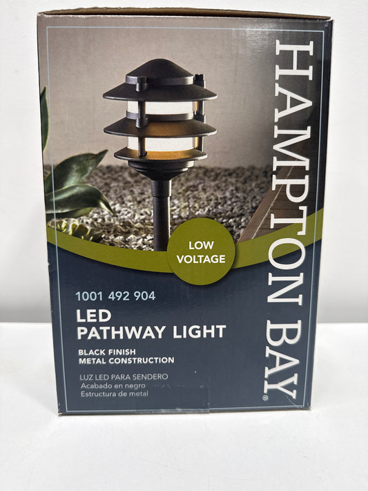 Hampton Bay Elmore Low Voltage Black Integrated LED 3-Tier Metal Outdoor Landscape Path Light