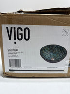 Vigo Vessel Sink Oceania Blue - 17” Artistic Round Bowl Sink for Bathrooms, Tempered Glass Above Counter Bathroom Sink with NonStickShield, QuickDrain & TempGuard, Modern Luxury Design