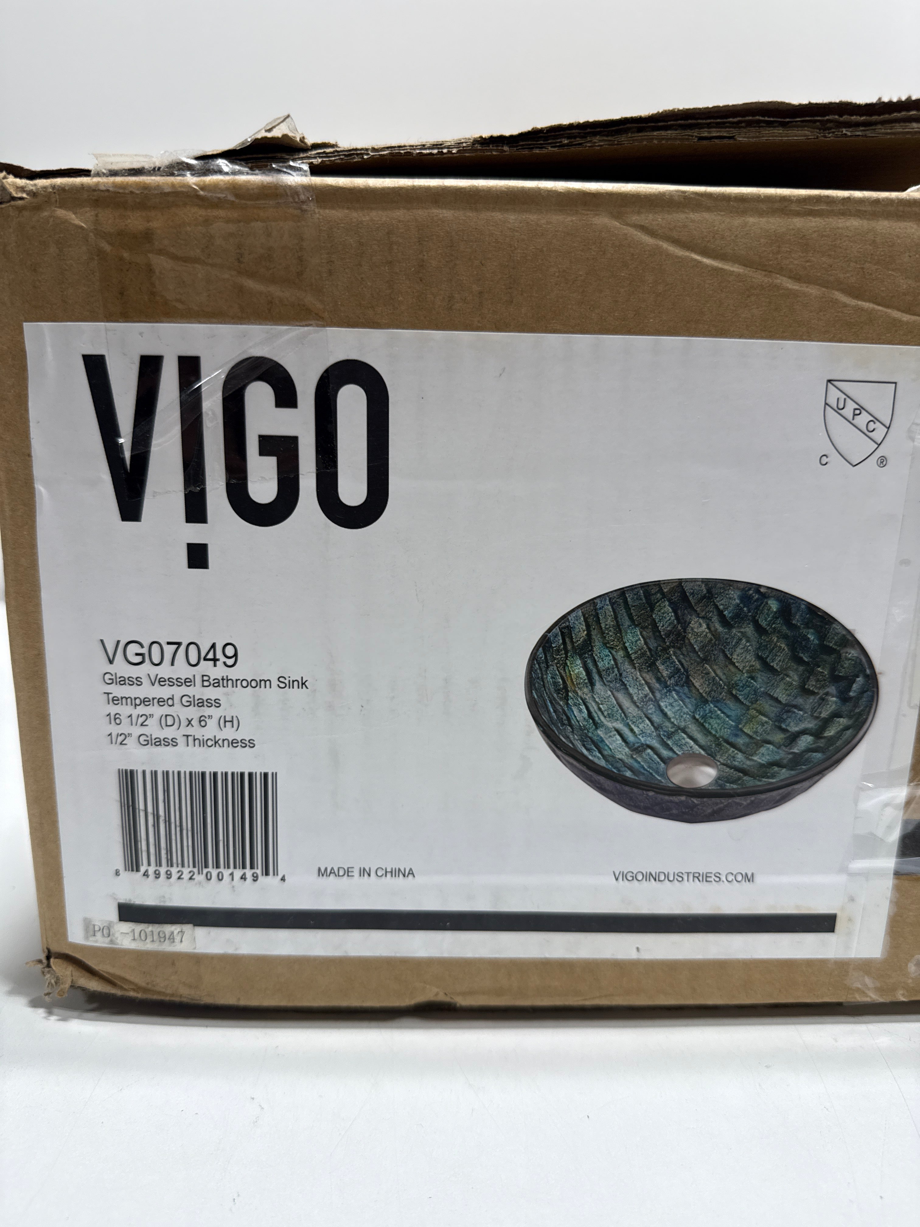 Vigo Vessel Sink Oceania Blue - 17” Artistic Round Bowl Sink for Bathrooms, Tempered Glass Above Counter Bathroom Sink with NonStickShield, QuickDrain & TempGuard, Modern Luxury Design