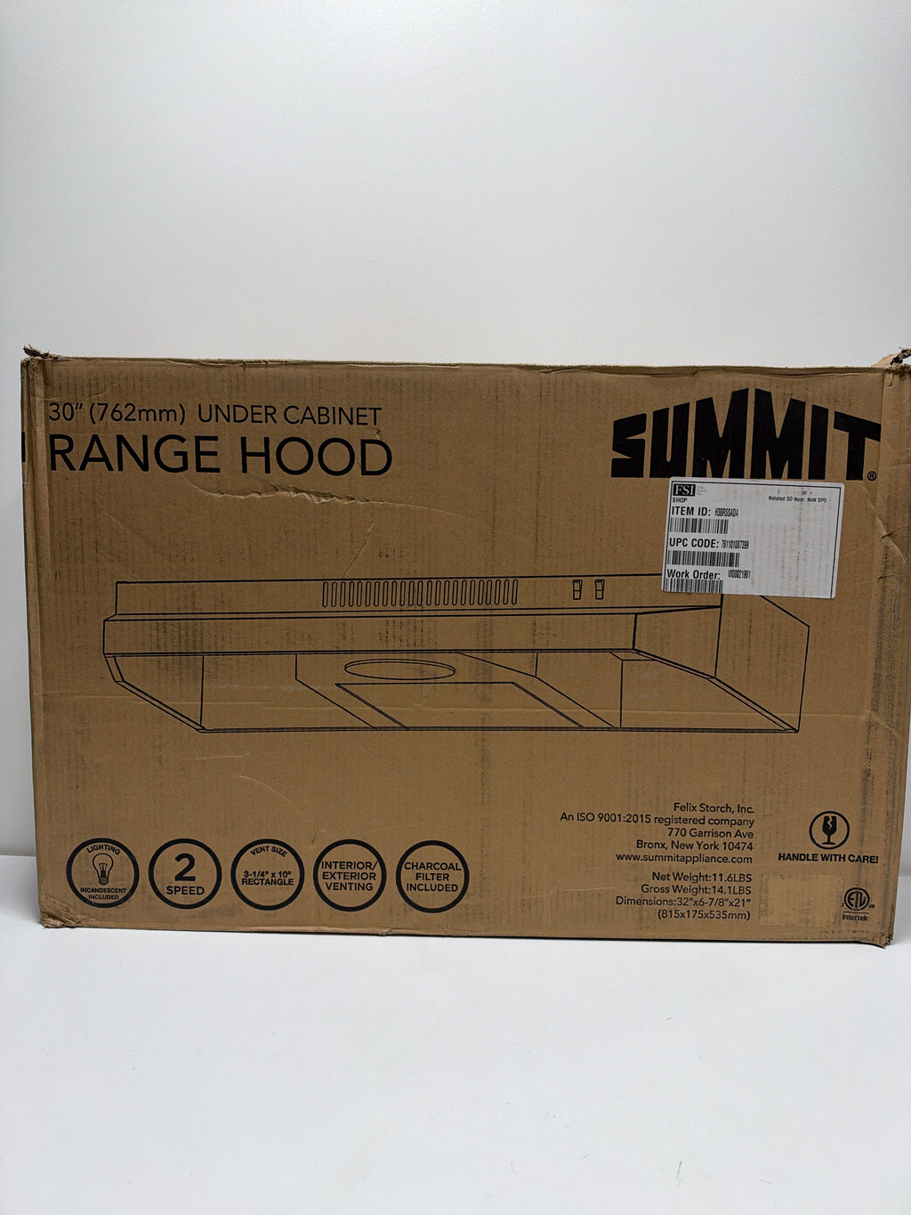 Summit H30RADA 30 Inch Wide Under Cabinet Range Hood with Rocker Light Switch Included
