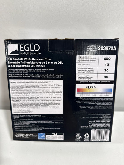 Eglo 203972A 7’’ Wide LED Retrofit Baffle Recessed Trim - 3000K White Recessed Lights Recessed Trims - *Lighting &