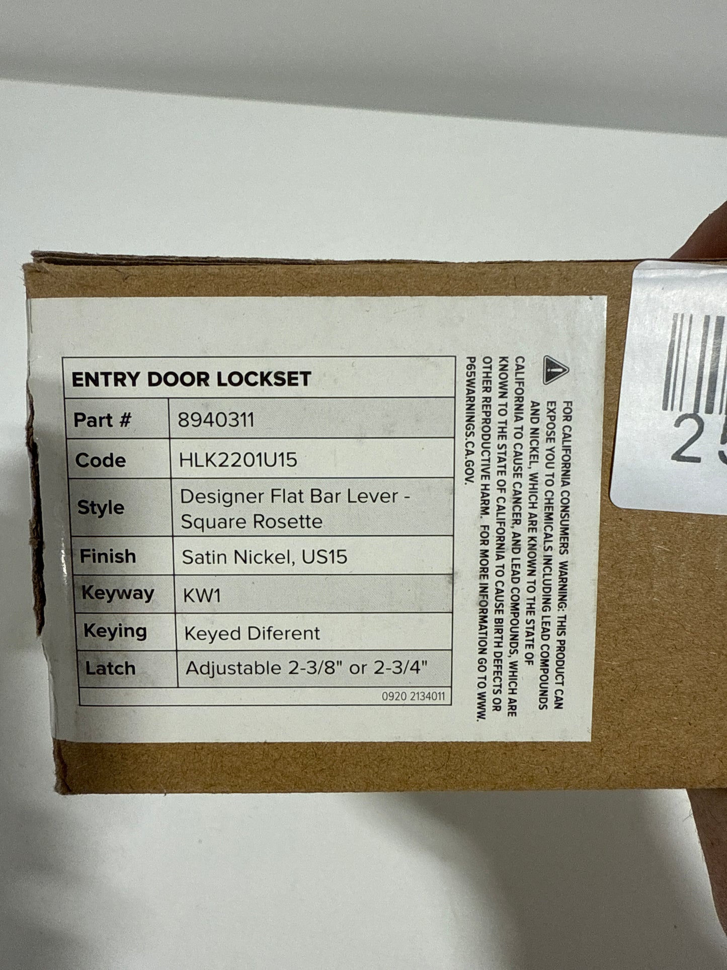 Miseno MLK1022 Lorton Flat Bar Single Cylinder Keyed Entry Door Lever Set Satin Nickel