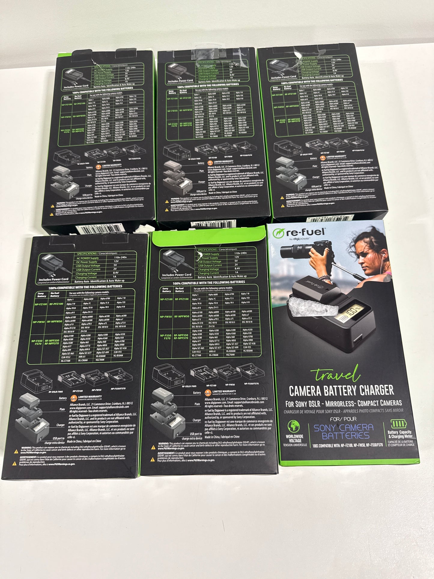 Lot of 6 Digipower - Mirrorless Travel Charger for Sony Replacement Batteries NP-FZ100/FW50/FM500F (Copy)