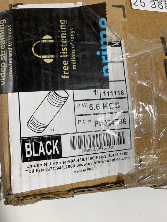 Everflow Supplies NPBL6080 8" Long Black Steel Nipple Pipe Fitting with 6" Nominal Size Diameter