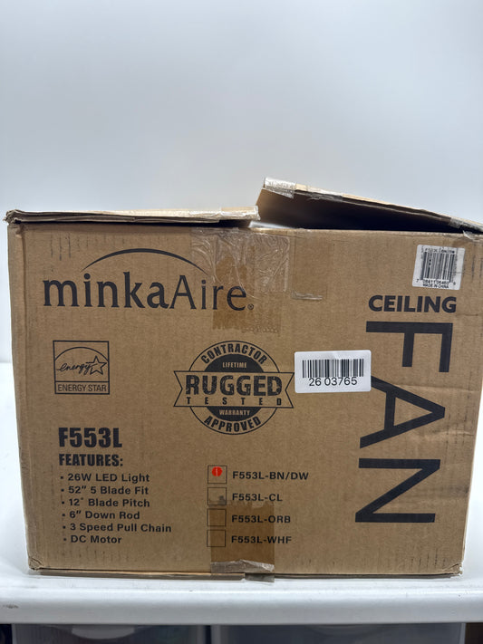 MINKA-AIRE F553L-BN/DW Minute 52" 5-Blade LED Ceiling Fan in Brushed Nickel Finish with Reversible Dark Walnut/Medium Maple Blades and an Etched White Glass