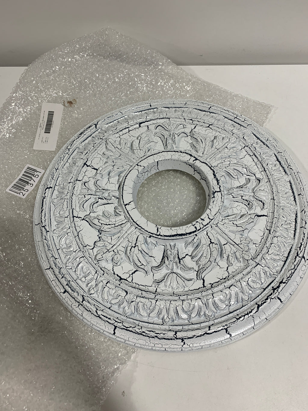 Ekena Millwork CM15BAUWC Baltimore Ceiling Medallion 15 3/8’’OD x 4 1/4’’ID x 1 1/2’’P Hand-Painted Ultra Pure White