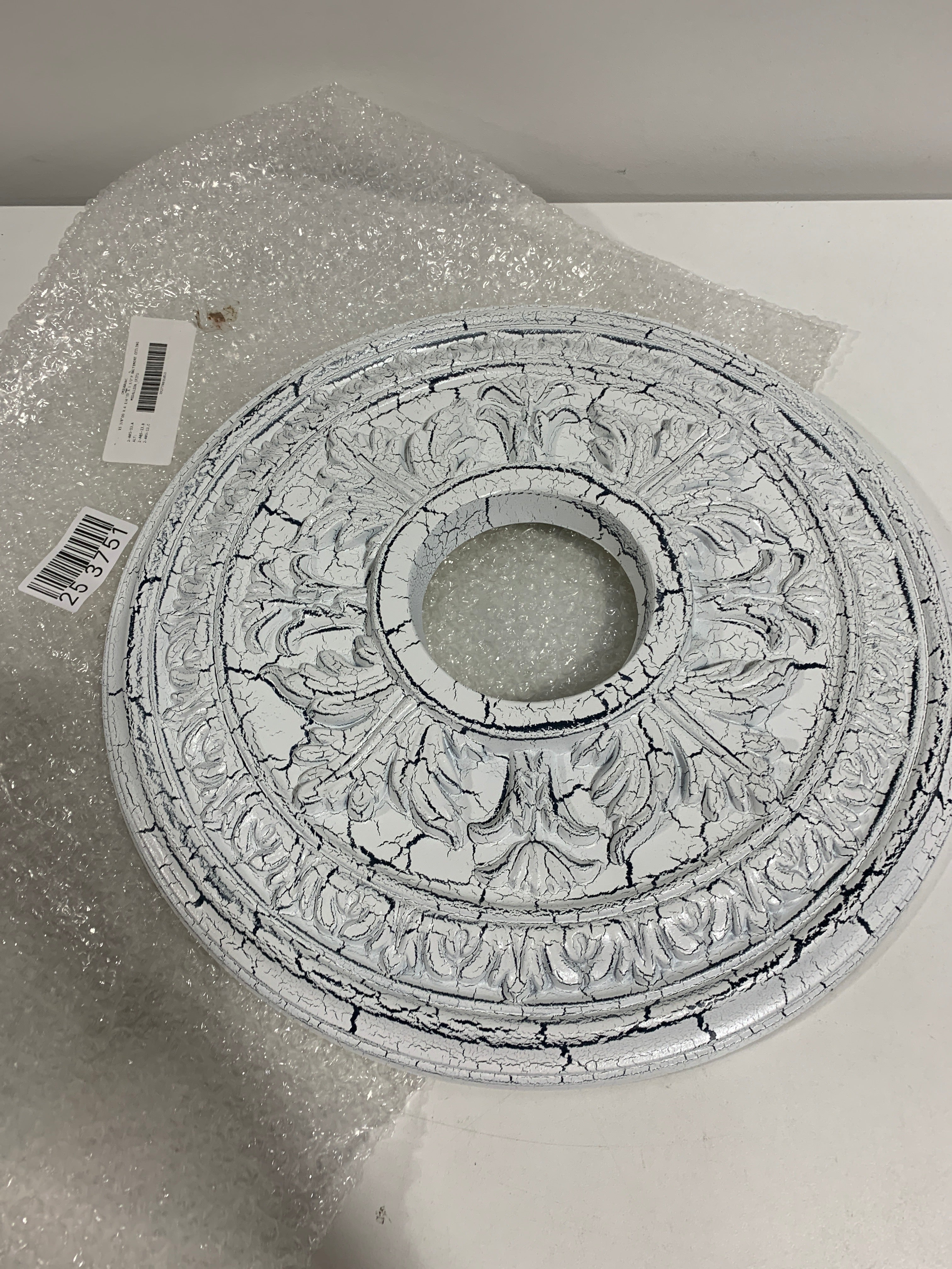 Ekena Millwork CM15BAUWC Baltimore Ceiling Medallion 15 3/8’’OD x 4 1/4’’ID x 1 1/2’’P Hand-Painted Ultra Pure White