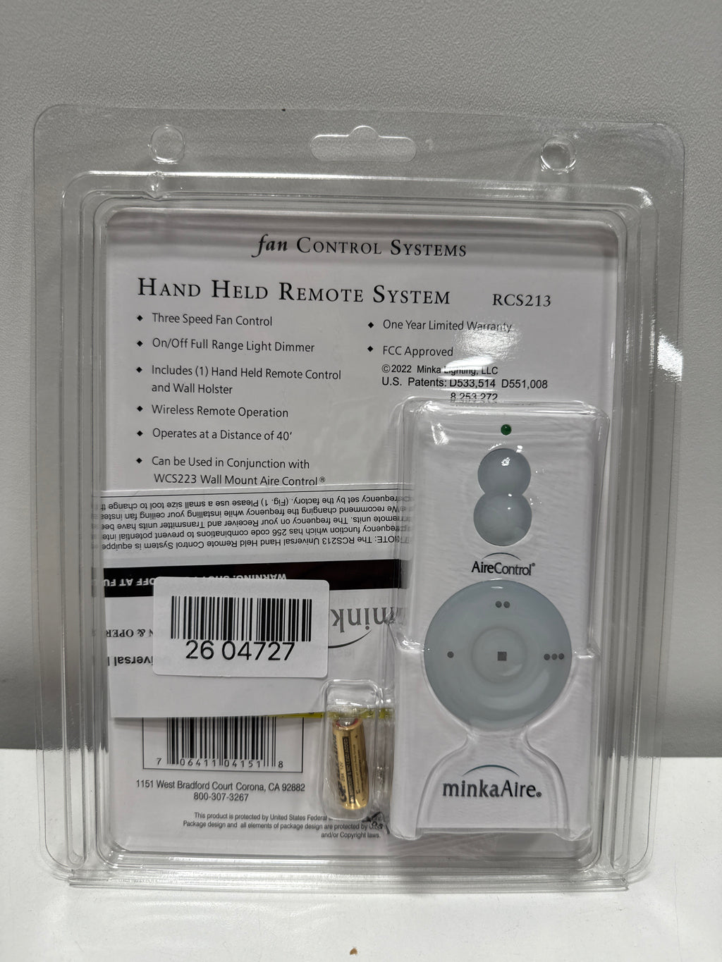 RCS213-Minka Aire Fans-Accessory - 3-Speed Hand-Held Remote Control