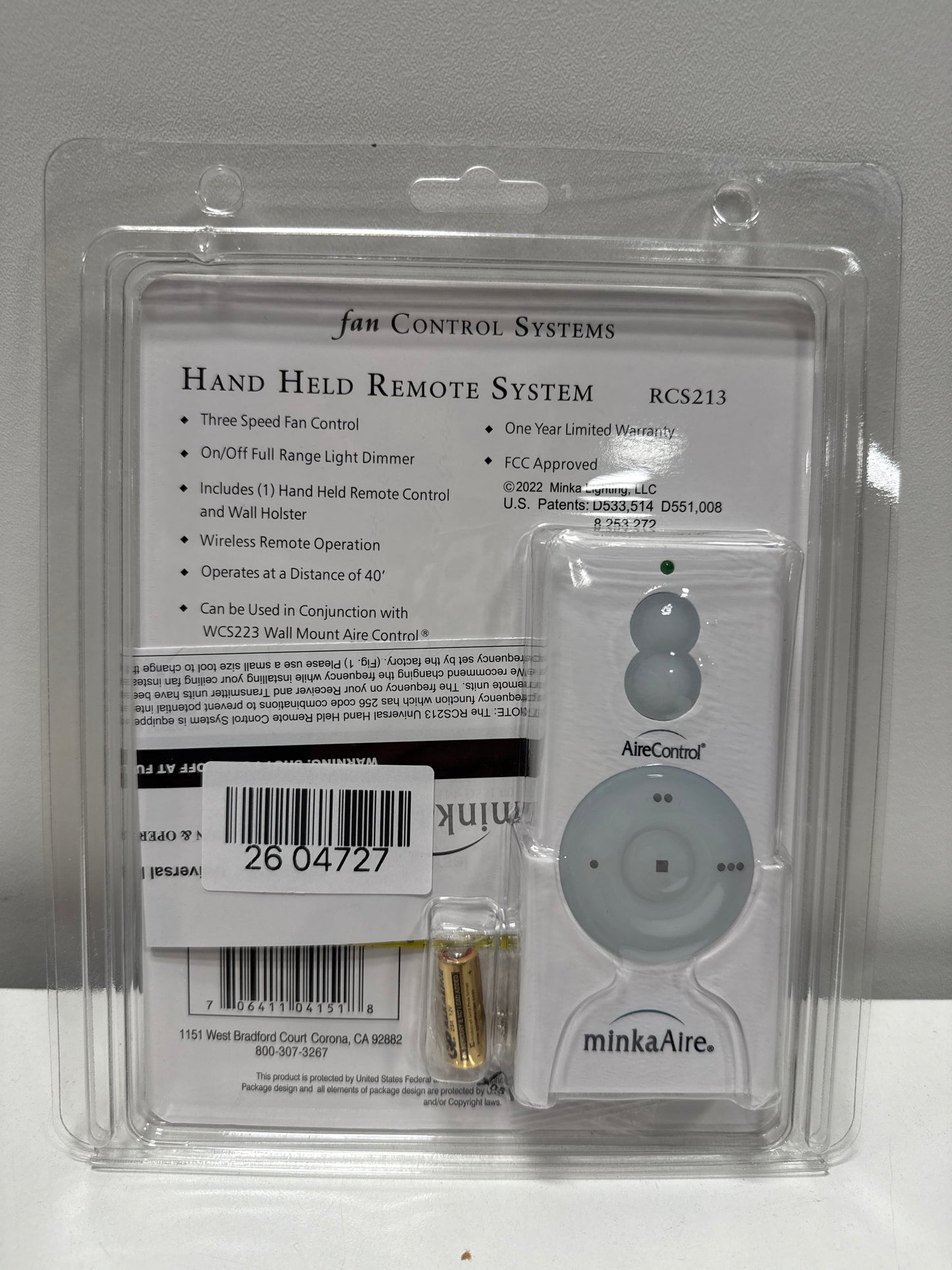 RCS213-Minka Aire Fans-Accessory - 3-Speed Hand-Held Remote Control