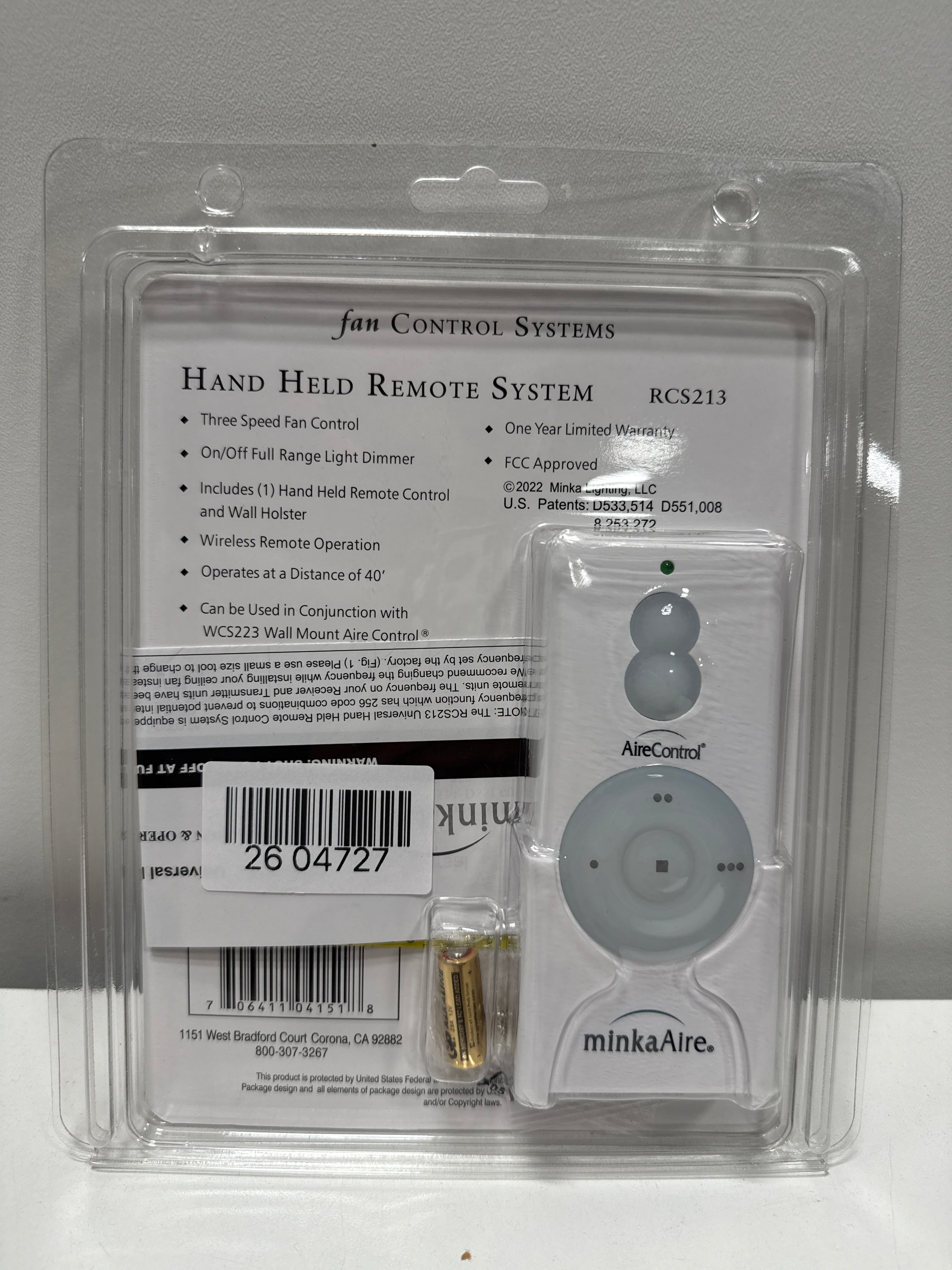 RCS213-Minka Aire Fans-Accessory - 3-Speed Hand-Held Remote Control