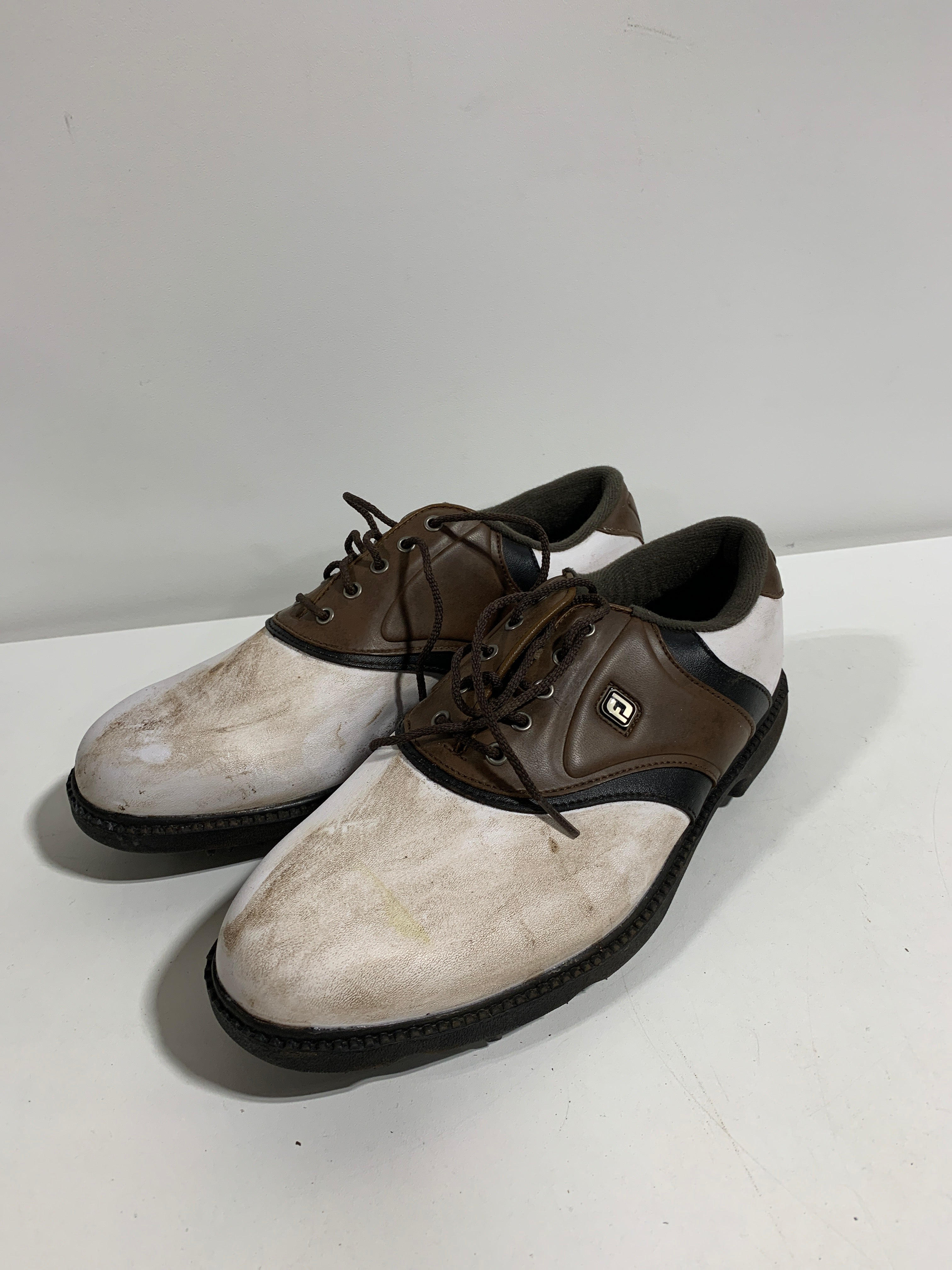 Used FootJoy FJ Originals Golf Shoes Mens Size 8 M Spiked White & Brown - *Sporting Goods