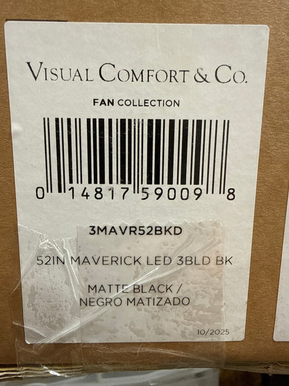 Monte Carlo 3MAVR52BKD Maverick II Energy Star 52" Ceiling Fan with LED Light and Hand Remote Control, 3 Balsa Wood Blades, Matte Black