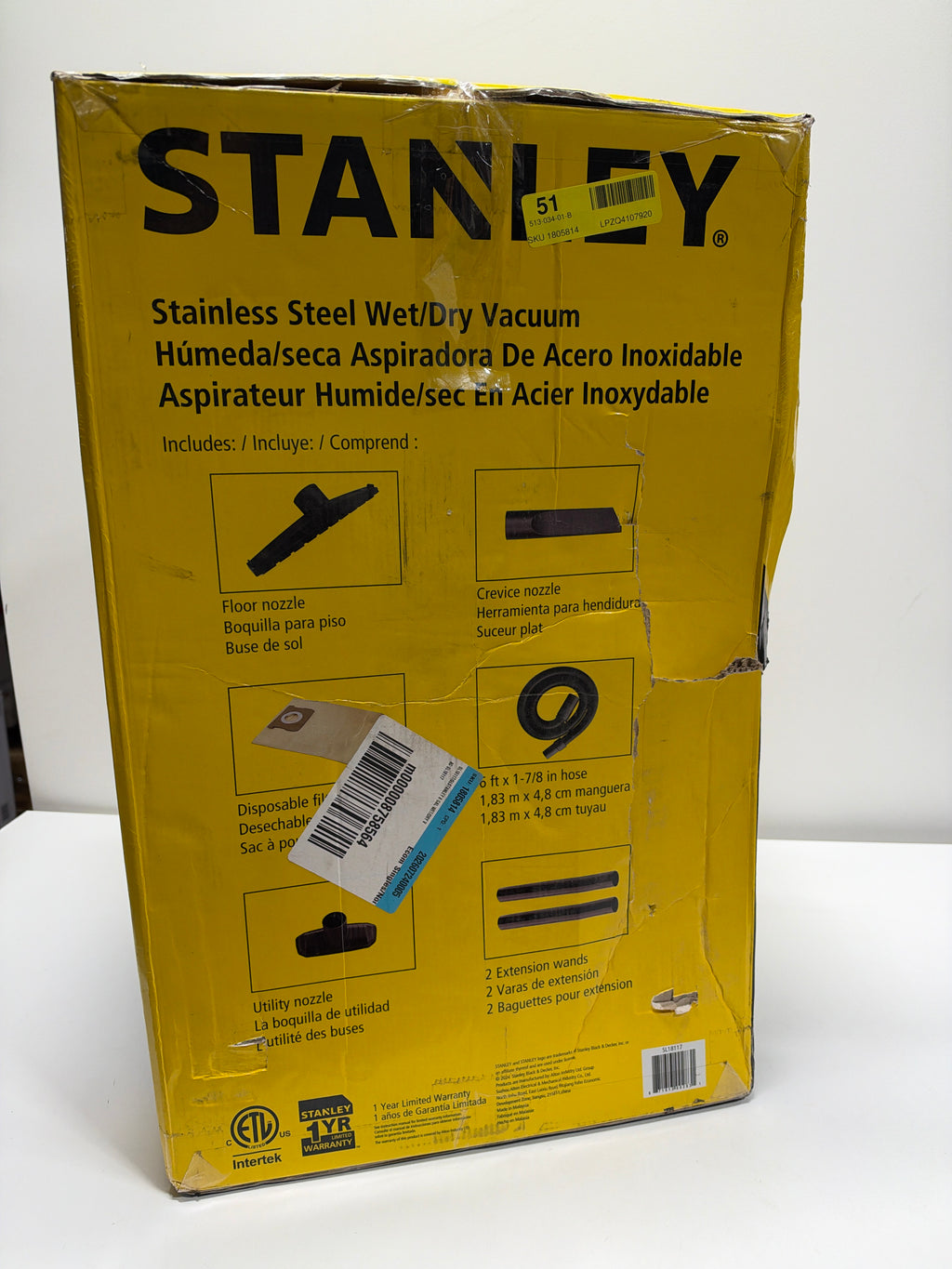 Stanley - 8 Gallon Wet/Dry Vacuum - Stainless Steel