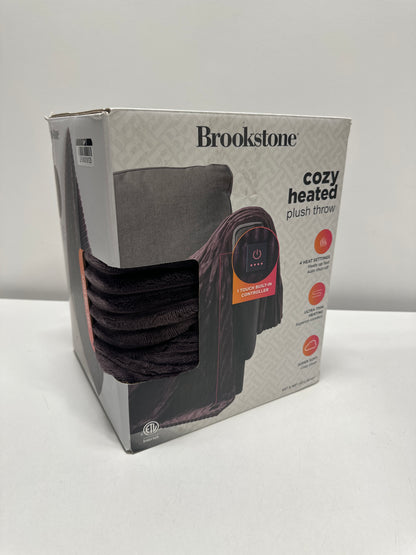 Brookstone Heated Solid Ribbed Plush Throw Rasin